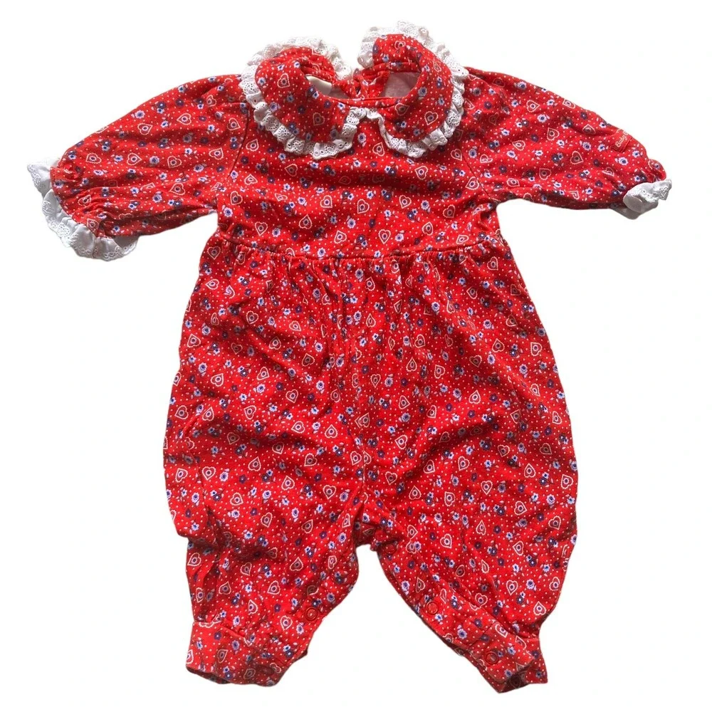 Vintage Oshkosh B'gosh Red Hearts And flowers bubble Romper‎ 3-6 Months